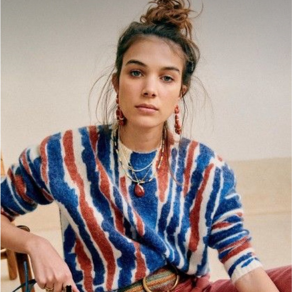 Sézane Sweater - Pull Doug Blue and Red/brown in XS
